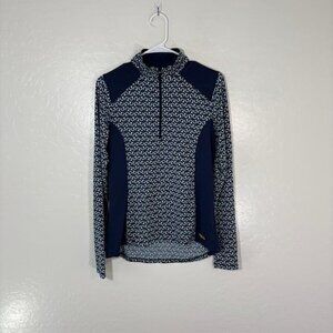 Kerrits Pullover Womens Medium Blue Horseshoe Print Long Sleeve Equestrian Shirt